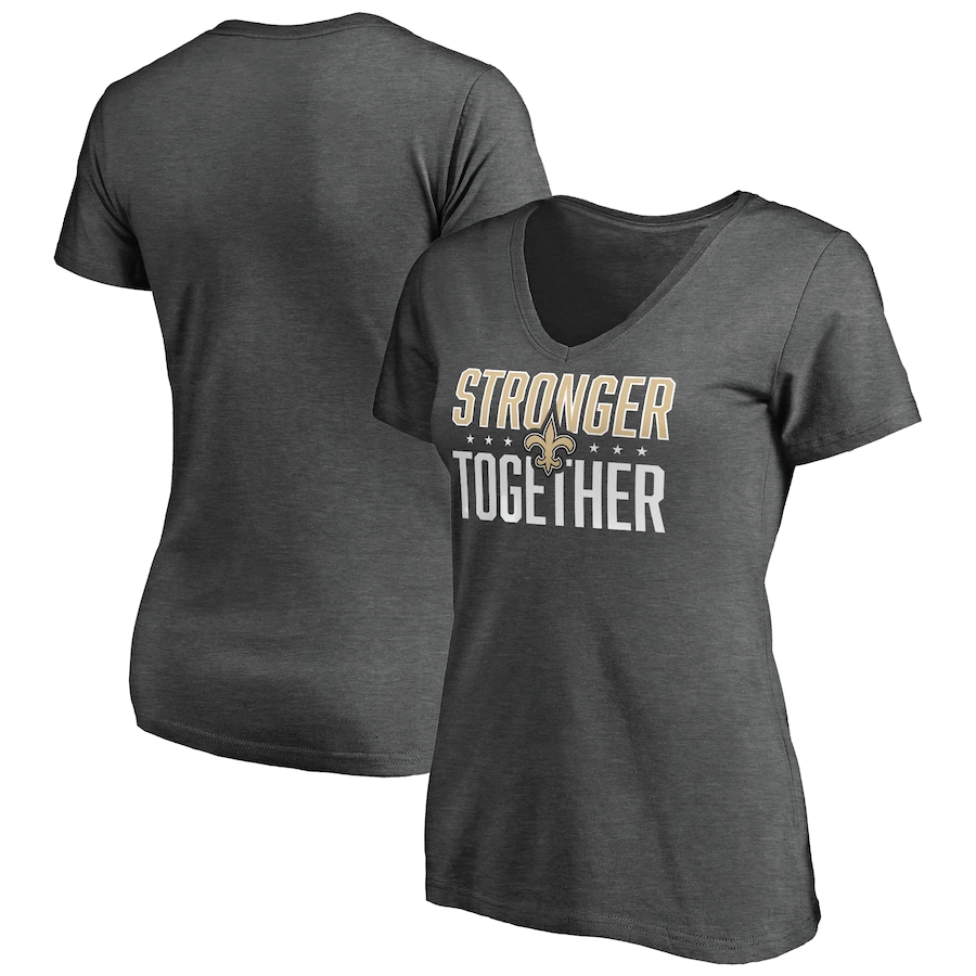 Women's New Orleans Saints Heather Stronger Together Space Dye V-Neck T-Shirt(Run Small)